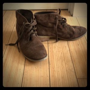 Brown suede lace up booties